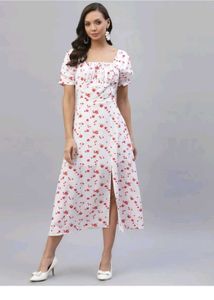 Floral Puff Sleeve Midi Dress