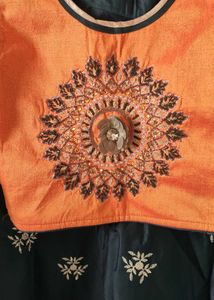 Orange &amp; Black Embroidered Lehenga
