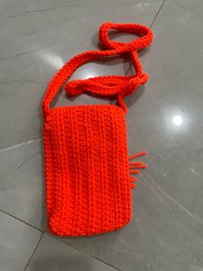 Crochet Neon Orange Phone Bag
