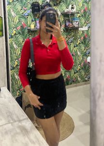 Red Long Sleeve Crop Top