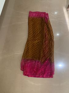 Lovely brown and pink bandhej sari