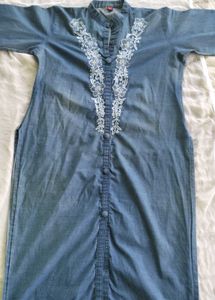 Denim Embroidered Button-Down Dress