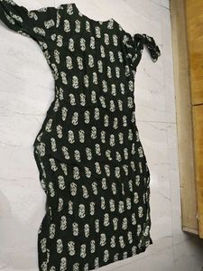 Olive Green Floral Print Kurti