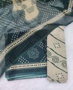 Unstitched Green Patiala set