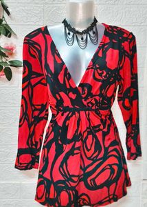 🎁Buy 2 Get 1 Free 🎁Red & Black Print Top