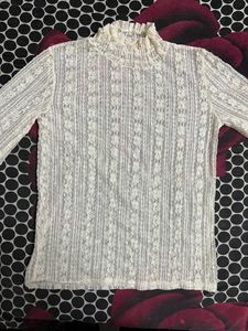 Flower Net Turtle Neck Top