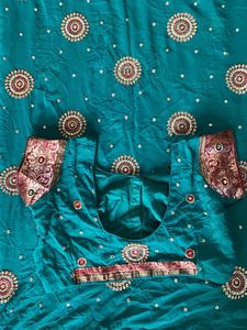Elegant Teal Saree With Work