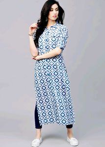 💠Blue &amp; White Geometric Print Kurta