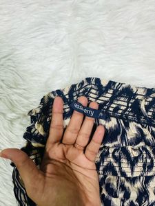 DressBerry Women Navy &amp; Beige Printed A-Line Off-s