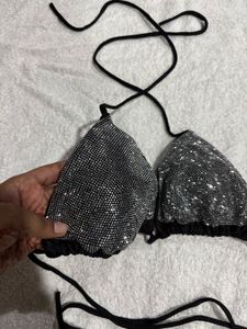 Sparkly Silver Bikini Top