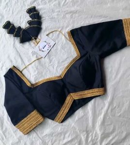 Raw Silk Padded Blouse With Lace Work Elbow Sleeve