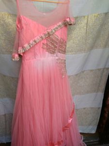 Baby Pink Party Wear Heavy Gown