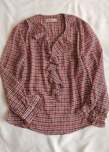 Houndstooth Ruffle Blouse