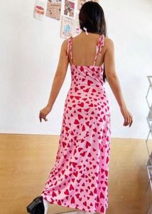 Pink Heart Print Midi Dress