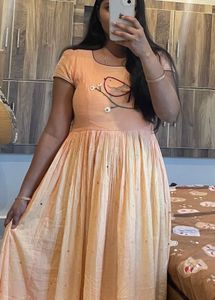 Peach Embroidered Bird Dress