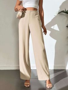 Beige Wide Leg Trousers