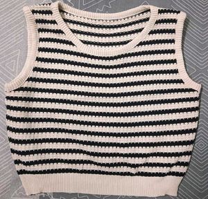Beige And Black Crop Top