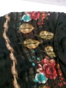 Black Flower Print Saree