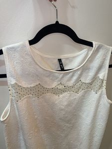 White Textured Sleeveless Top