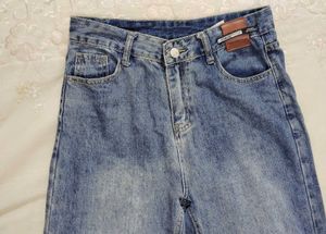 Blue Denim Wide Leg Jeans