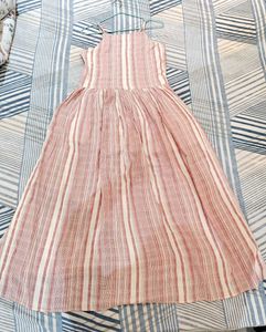 Pink Colour Vero Moda Cotton Striped Midi Dress