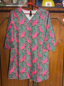 Pink &amp; Green Floral Print Tunic Kurta