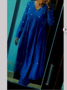 Blue Embroidered Babydoll Dress