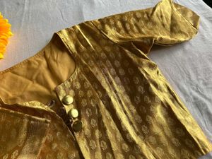 Gold Brocade Blouse - Button Front