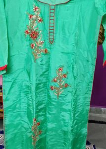 Green  unstitched suit salwar with pure dupatta