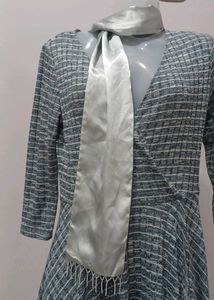 Elegant 2in1 Satin-chiffon Scarf with Fringe