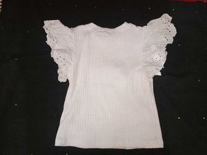 White Ribbed Tee with Eyelet Sleeves