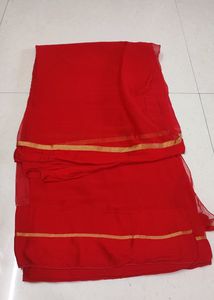Red Chiffon Saree Soft Freebie Including