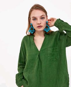 Zara Green Linen Tunic Top