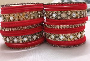 2 Dozen Red Velvet With Silver Metal Bangle Set