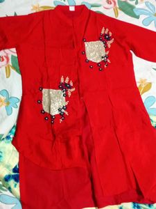 Red Kurti with Tie-Dye Skirt Set