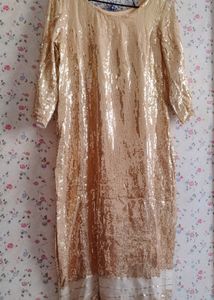 Gold Sequin Kurti with Red Skirt