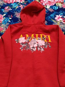 AMIRI Red Floral Logo Hoodie Sweatshirt