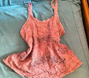 handcrafted adjustable Peach Printed Sleeveless to