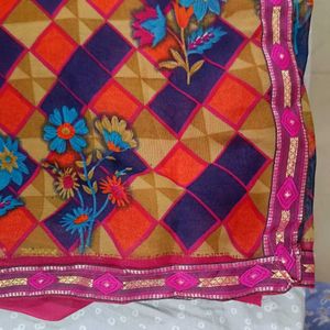 Elegant Pink Floral Saree with blouse piece