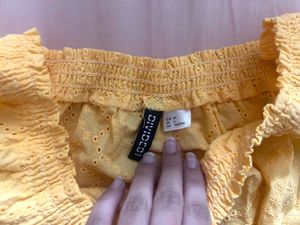 yellow off shoulder crop top