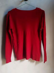 Red Festive Top Frilly Neck For Semi Winter