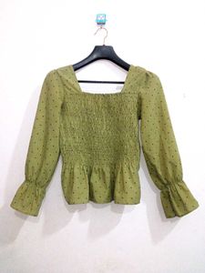 Causal Puff Sleeves Polka Print Women Top
