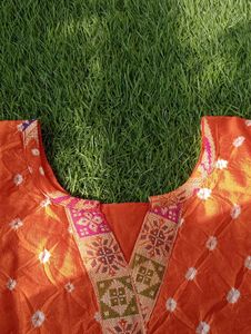 Bright Orange Rich Silk Bandhani Kurta