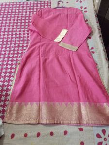 Pink &amp; Gold Anarkali Kurti
