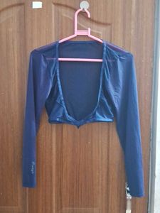Navy Blue Sheer Cape Top