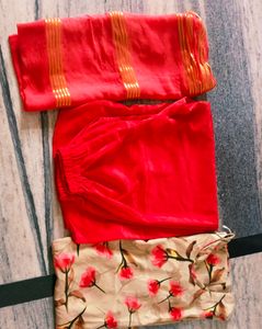 Beautiful Girls Look Plazo  Suit  With Dupatta  Febric Satan Silk  Colour  Brown&amp;  Red  For Girls 19-20 Years   Design Bajoo   Size XS  Margin Also