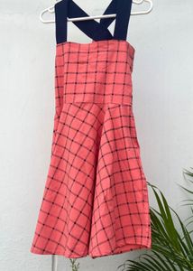 Chic Coral Grid Dress
