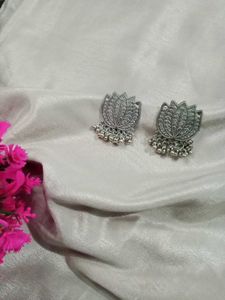Oxidised Lotus Earrings