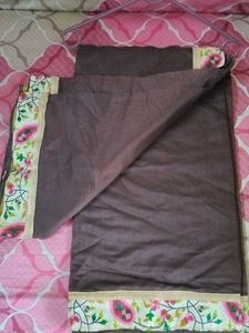 Cotton Blend Coffee Brown Saree &amp; Blouse