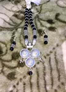 Oxidises Silver Black Thread Necklace Set